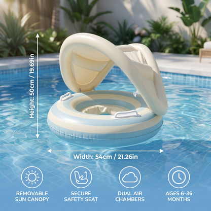 Inflatable Retro Lollipop Baby Swim Ring with Removable Sun Canopy – Secure Seat for 6–36 Months