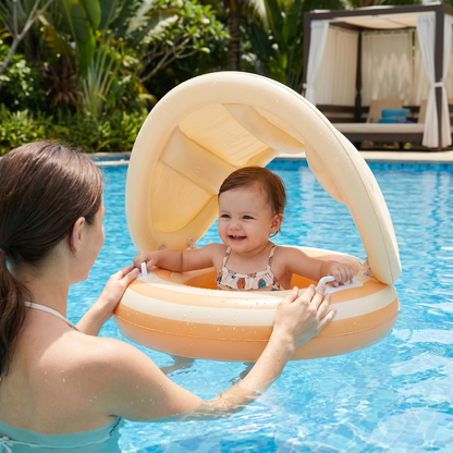 Inflatable Retro Lollipop Baby Swim Ring with Removable Sun Canopy – Secure Seat for 6–36 Months
