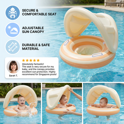 Inflatable Retro Lollipop Baby Swim Ring with Removable Sun Canopy – Secure Seat for 6–36 Months