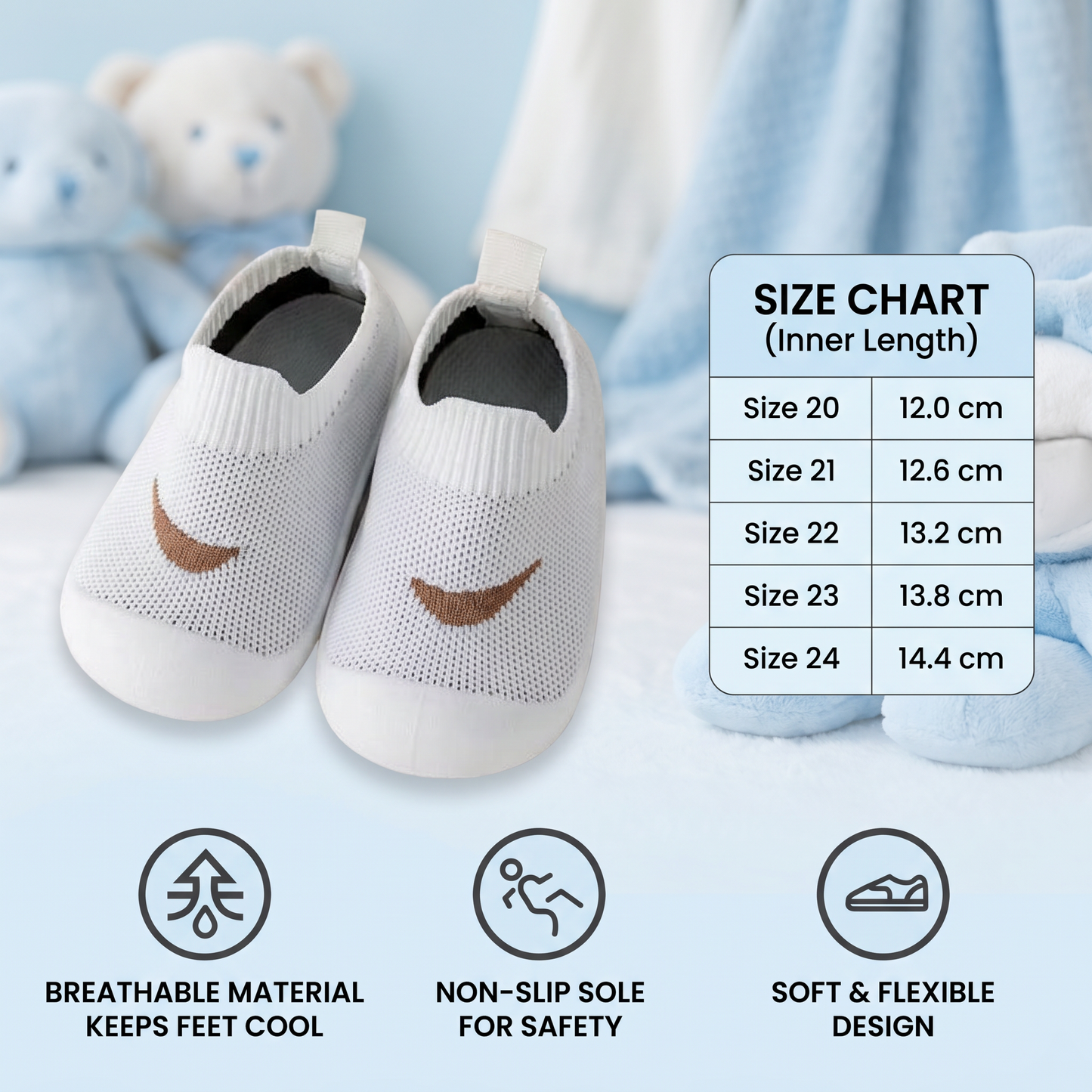 Summer baby shoes with non-slip soles and breathable material