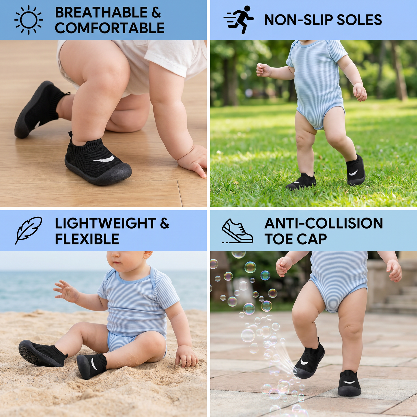 Summer baby shoes with non-slip soles and breathable material