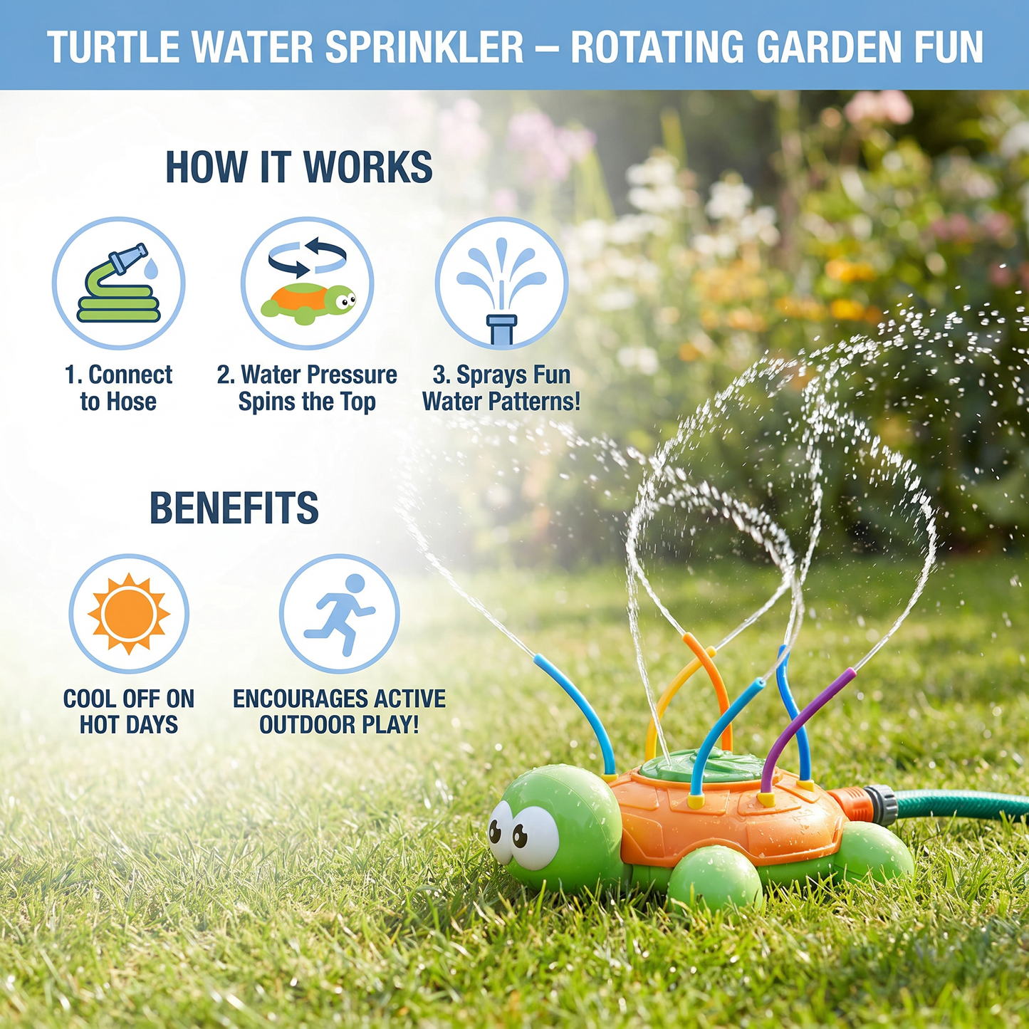 Turtle Water Sprinkler – Rotating Garden Fun for Kids on Hot Summer Days