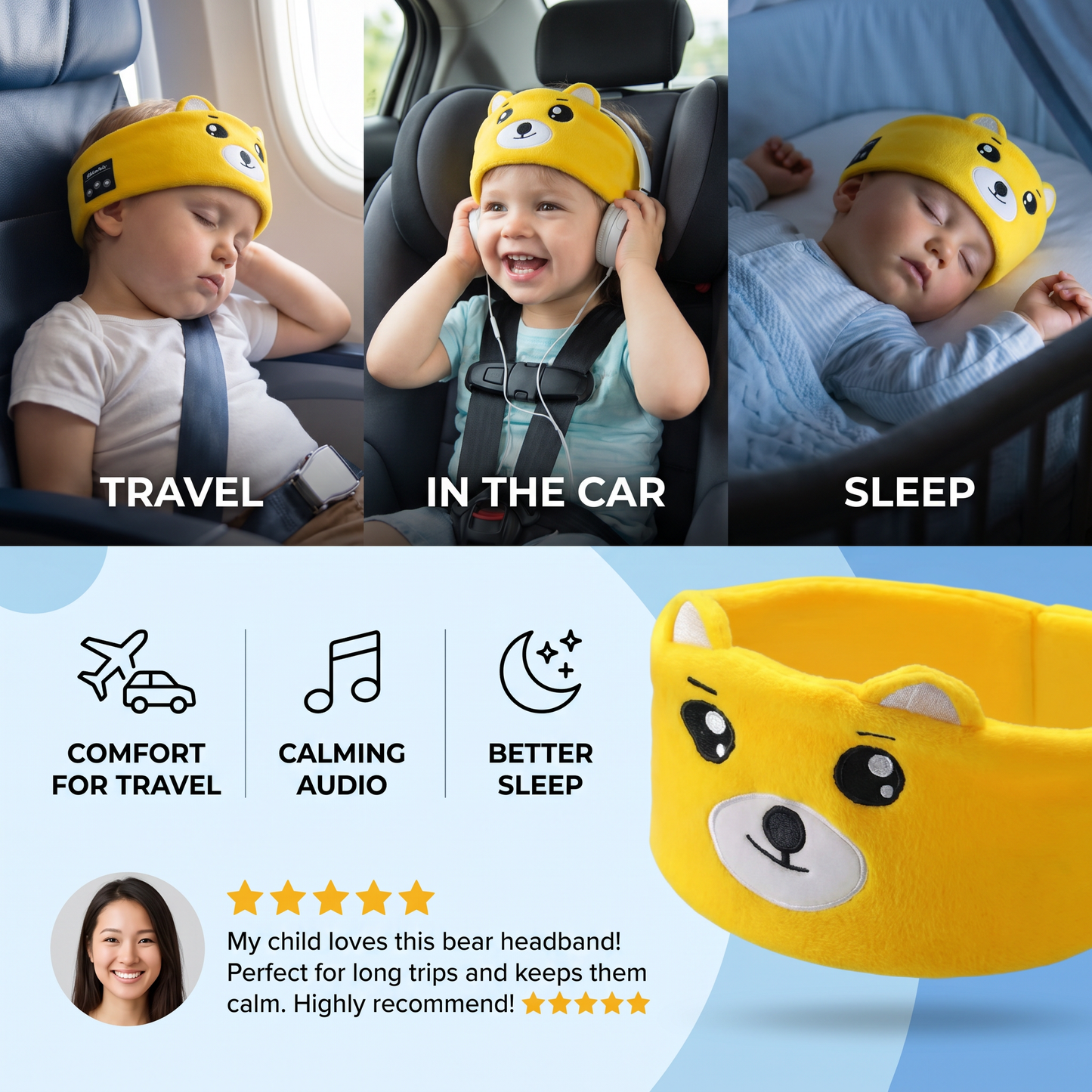 2-in-1 Sleep Headband with Bluetooth Speakers – Soft Wireless Headband for Travel & Sleep