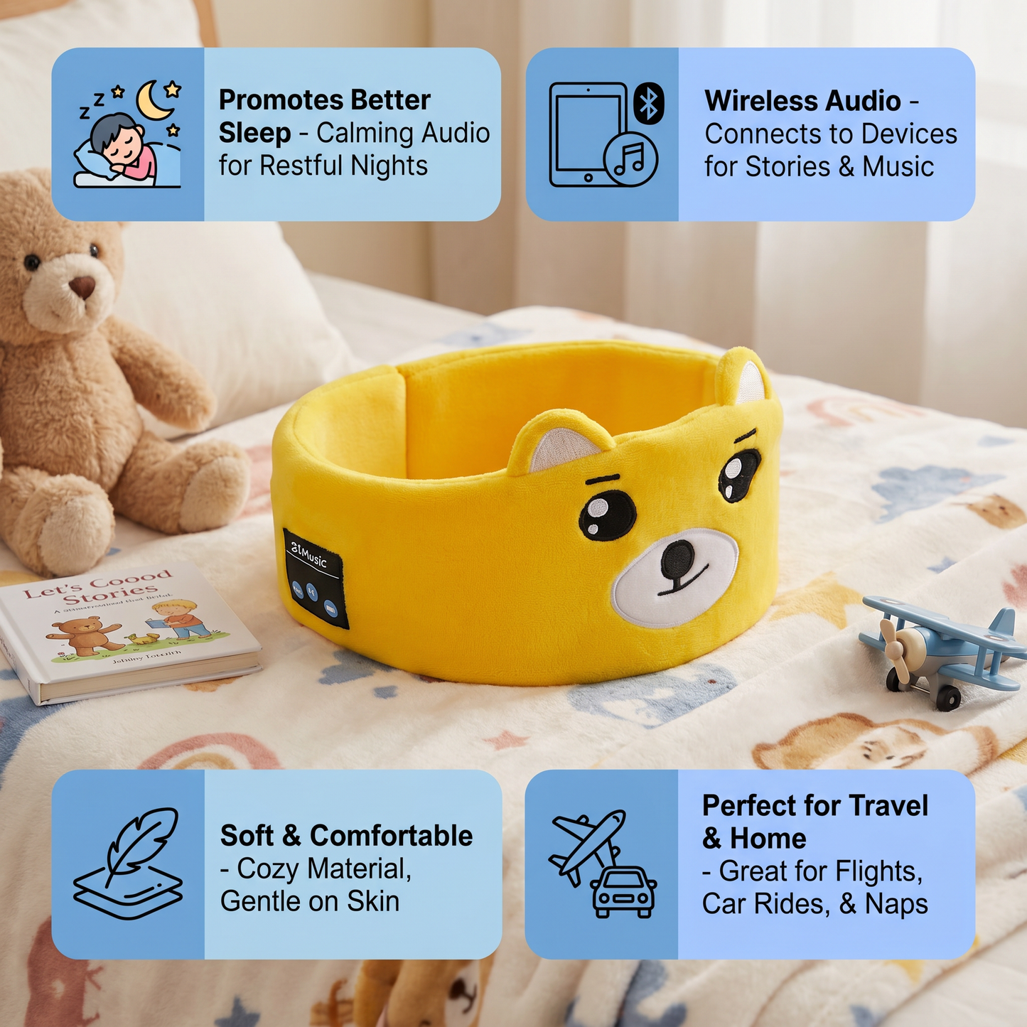 2-in-1 Sleep Headband with Bluetooth Speakers – Soft Wireless Headband for Travel & Sleep