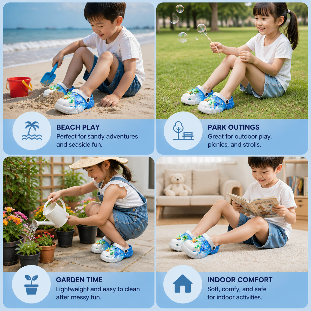Kids’ LED Dinosaur Clogs – Light-Up Non-Slip Summer Garden & Beach Shoes