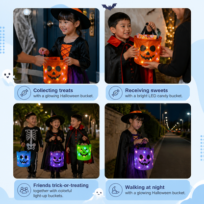 LED Halloween Trick-or-Treat Candy Bucket – Reusable Light-Up Tote Bag