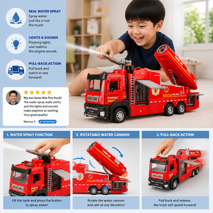 Pull-Back Fire Truck Toy with Water Spray, Lights & Sounds