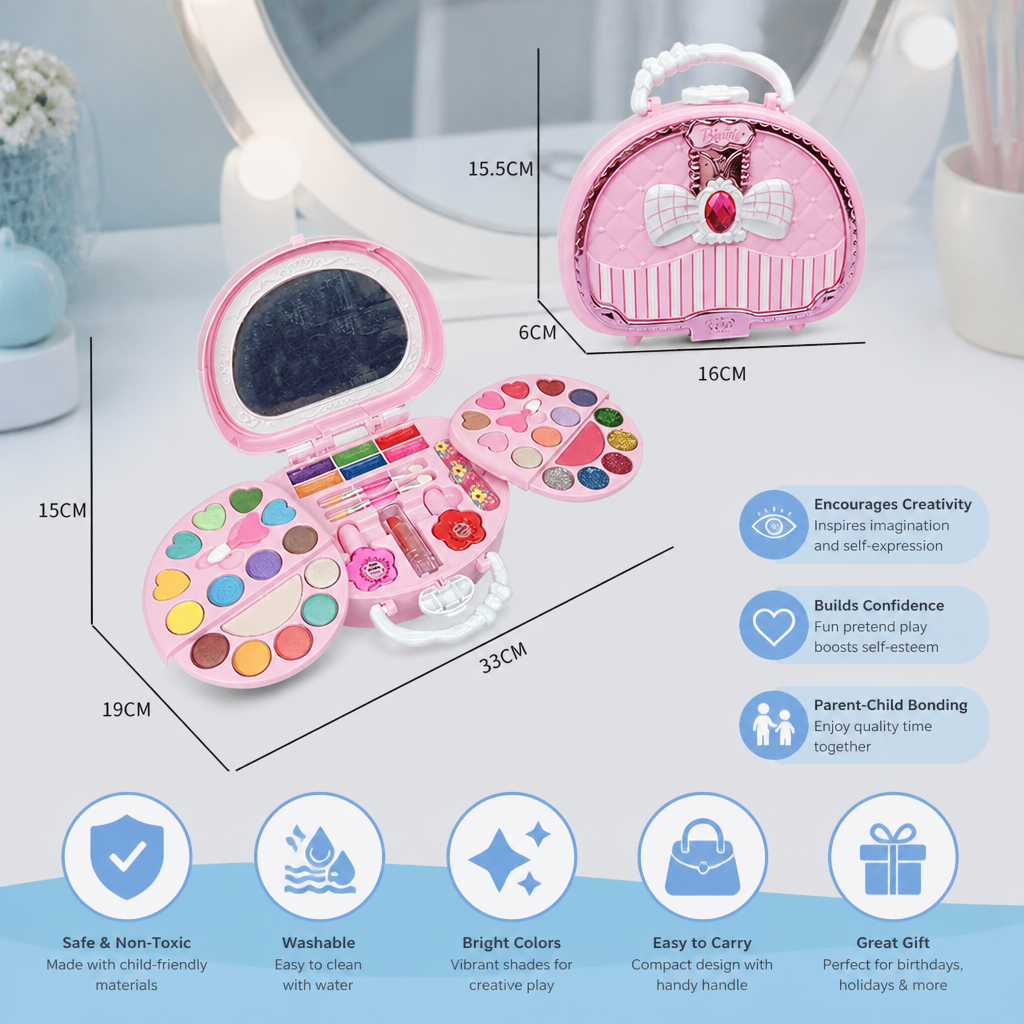 Kids’ Washable Princess Makeup Set with Nail Polish & Storage Box