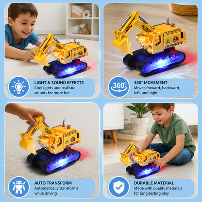 Electric Transforming Robot Excavator Toy with Lights & Sounds