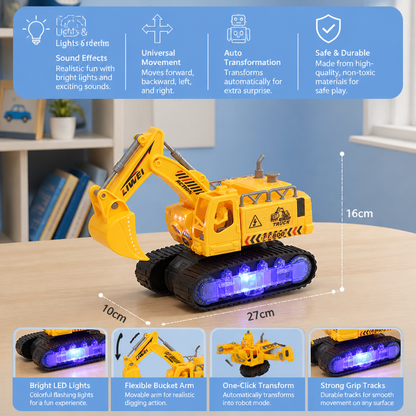 Electric Transforming Robot Excavator Toy with Lights & Sounds
