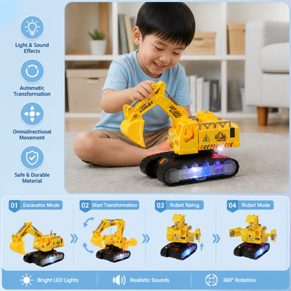 Electric Transforming Robot Excavator Toy with Lights & Sounds