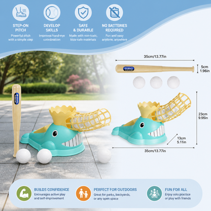 Step-On Baseball Pitching Machine with Bat & Balls for Kids