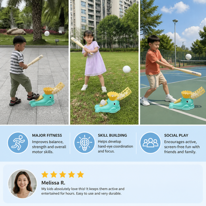 Step-On Baseball Pitching Machine with Bat & Balls for Kids