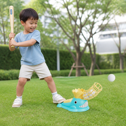 Step-On Baseball Pitching Machine with Bat & Balls for Kids