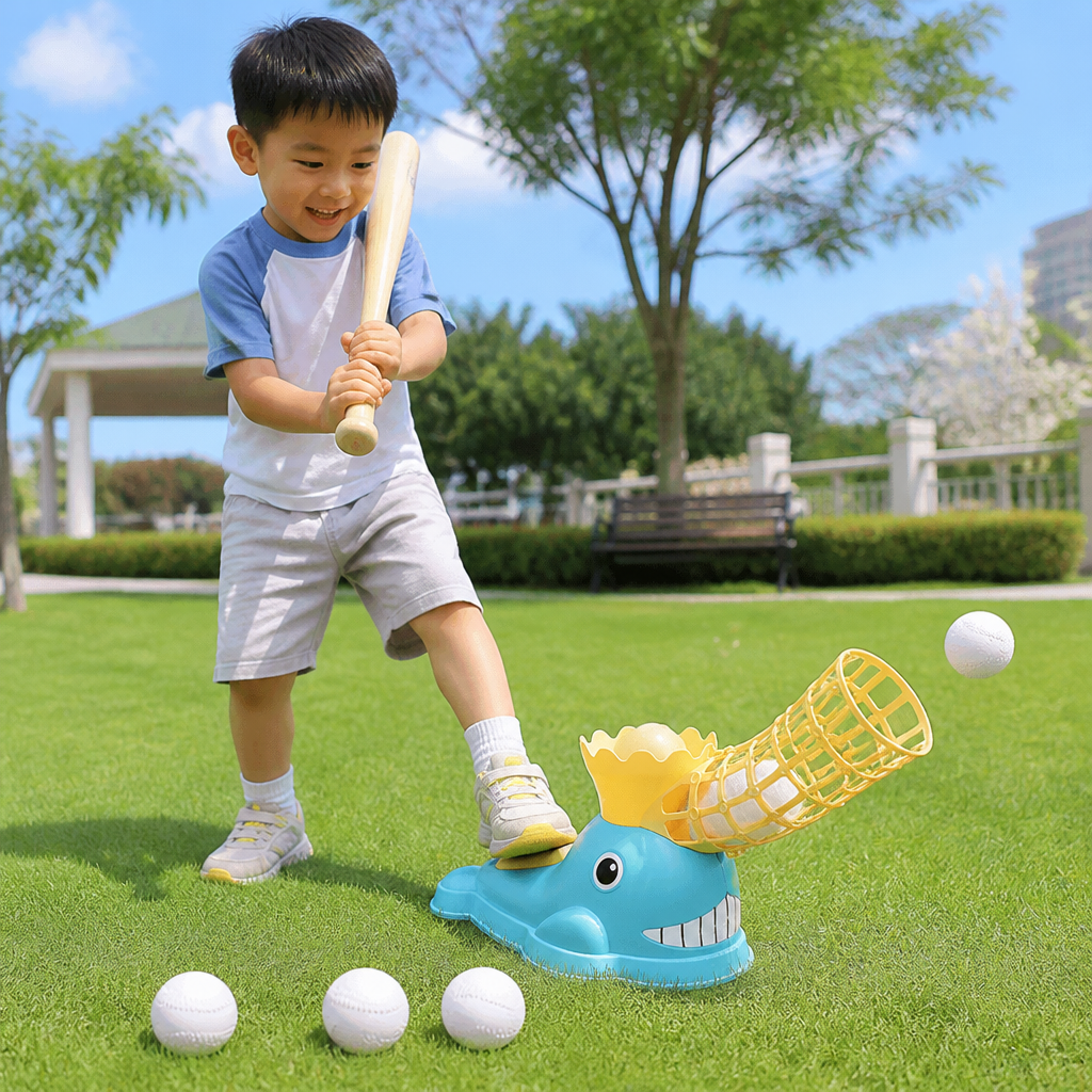 Step-On Baseball Pitching Machine with Bat & Balls for Kids