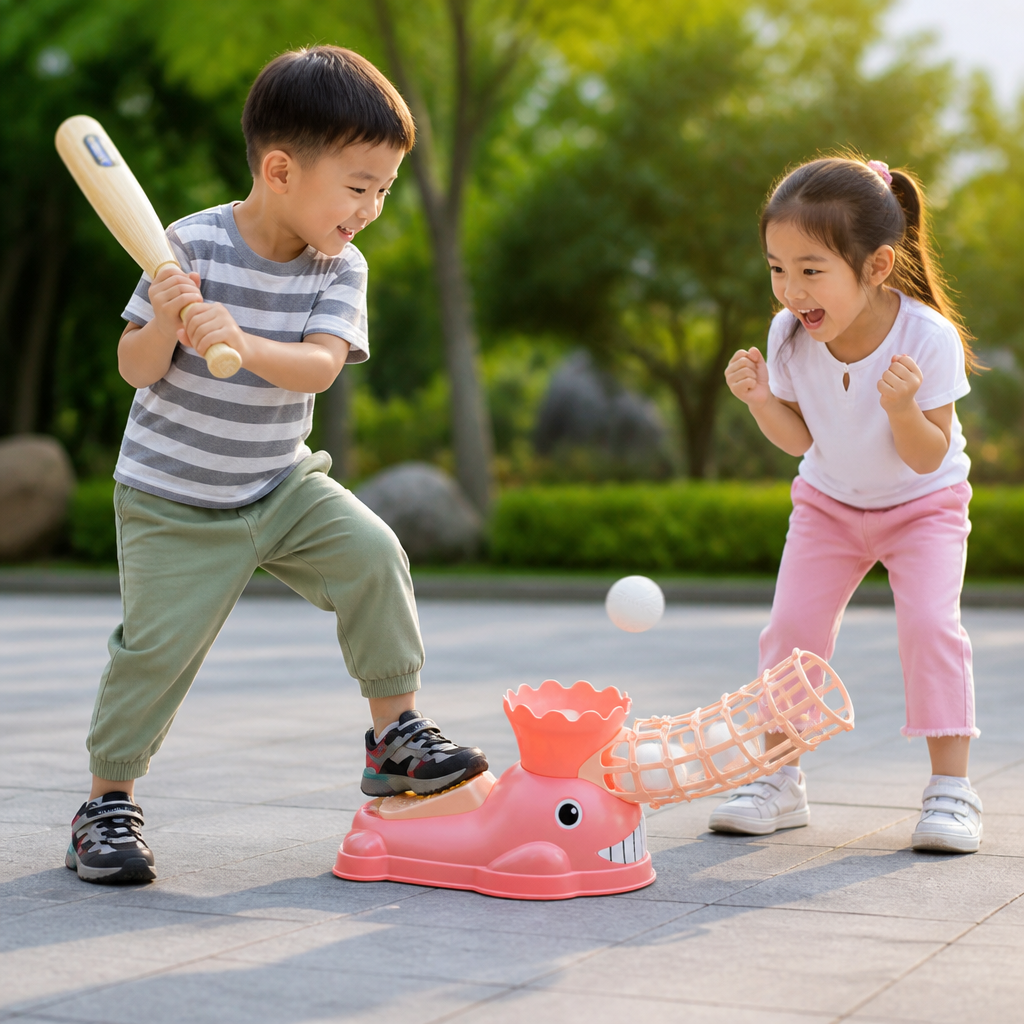 Step-On Baseball Pitching Machine with Bat & Balls for Kids