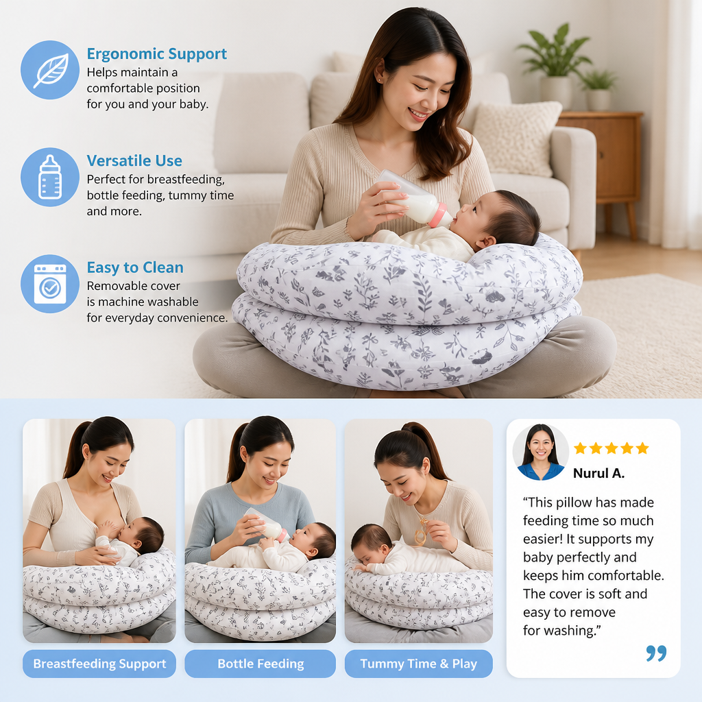 Multifunctional Nursing Pillow for Breastfeeding & Bottle Feeding with Removable Cover