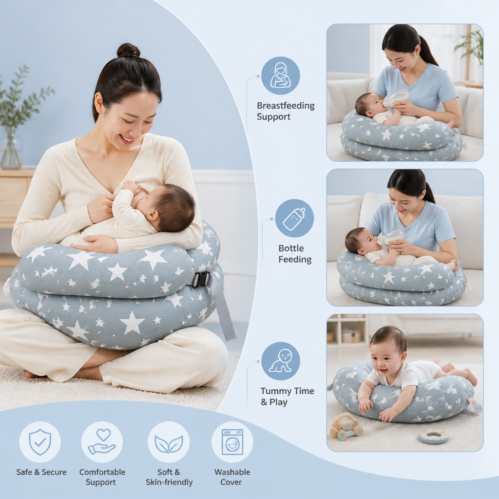 Multifunctional Nursing Pillow for Breastfeeding & Bottle Feeding with Removable Cover