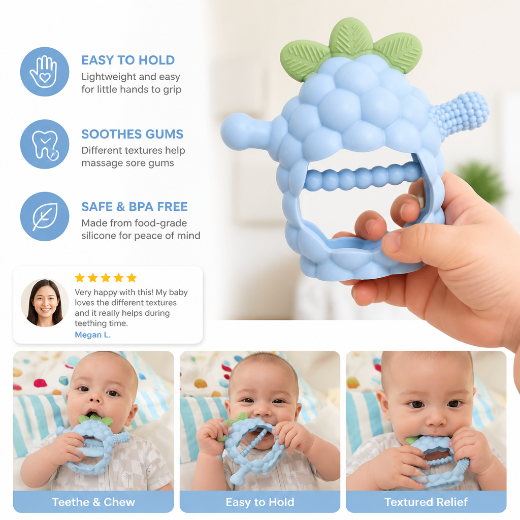 Easy-Grip Multi-Textured Silicone Baby Teether (3+ Months)