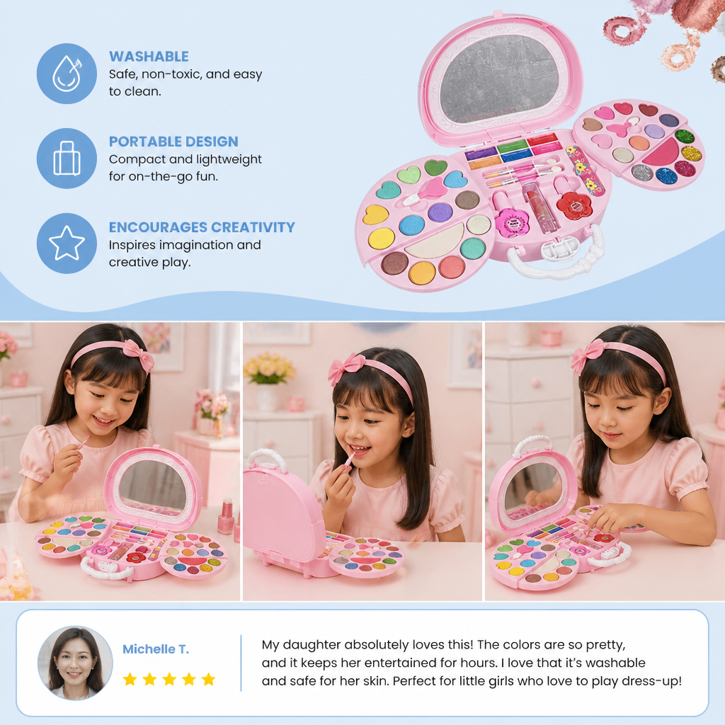 Kids’ Washable Princess Makeup Set with Nail Polish & Storage Box