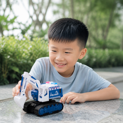 Transforming Police Robot Excavator Toy with Lights & Sounds