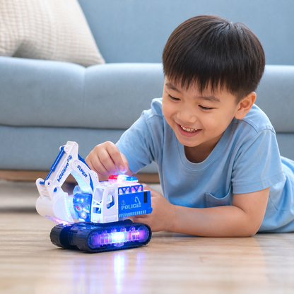 Transforming Police Robot Excavator Toy with Lights & Sounds