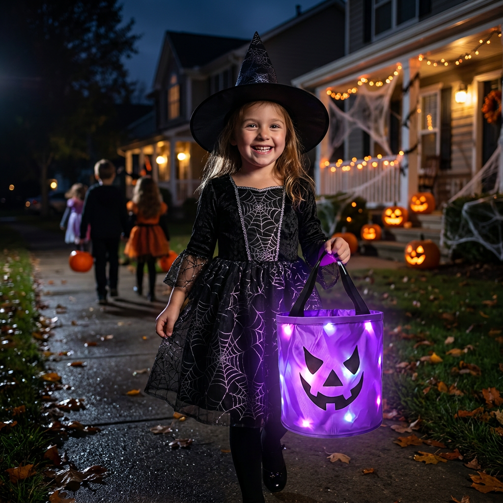 LED Halloween Trick-or-Treat Candy Bucket – Reusable Light-Up Tote Bag