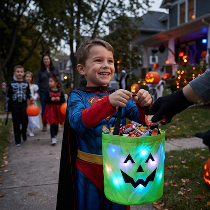 LED Halloween Trick-or-Treat Candy Bucket – Reusable Light-Up Tote Bag