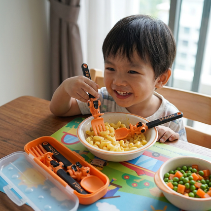 3-Piece Construction Vehicle Kids’ Utensil Set with Spoon, Fork & Travel Case