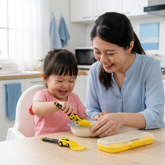 3-Piece Construction Vehicle Kids’ Utensil Set with Spoon, Fork & Travel Case