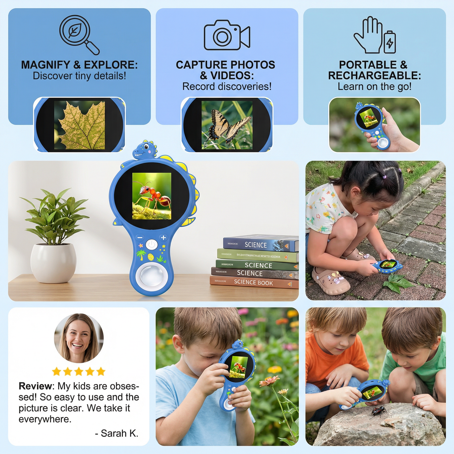 Kids Digital Video Microscope with Screen – Portable Science Explorer for Little Investigators