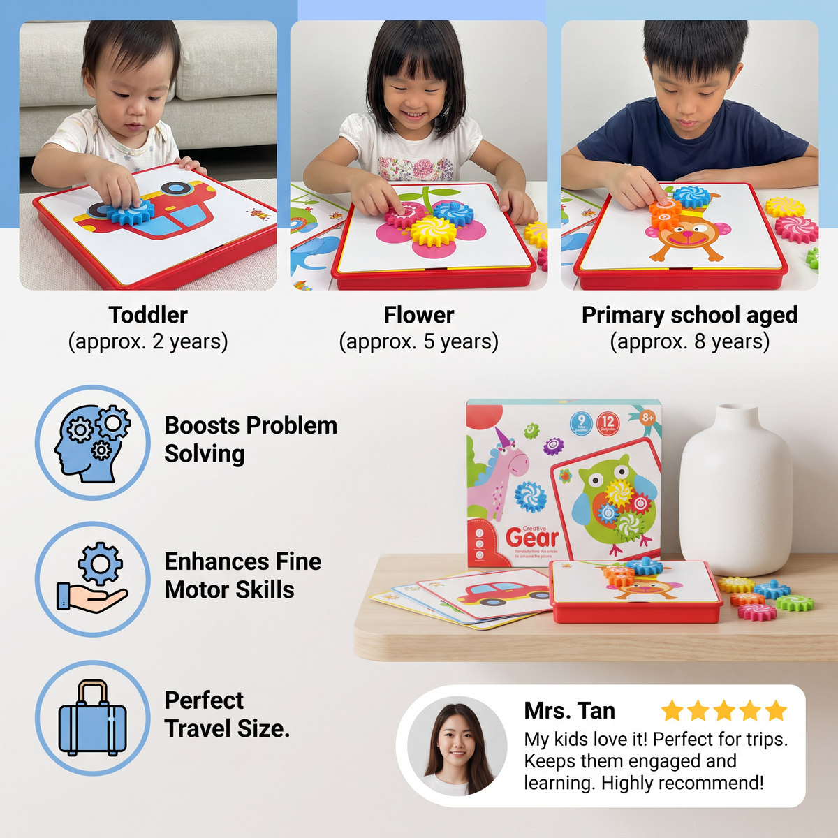 Creative Gear Puzzle Board Travel Box with Activity Cards for Kids