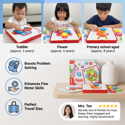 Creative Gear Puzzle Board Travel Box with Activity Cards for Kids