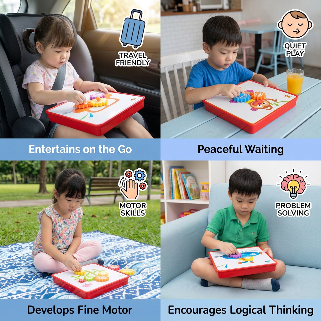 Creative Gear Puzzle Board Travel Box with Activity Cards for Kids