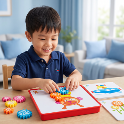 Creative Gear Puzzle Board Travel Box with Activity Cards for Kids