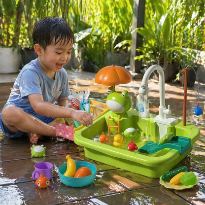 Kids Play Kitchen Sink Set with Running Water & Fishing Game