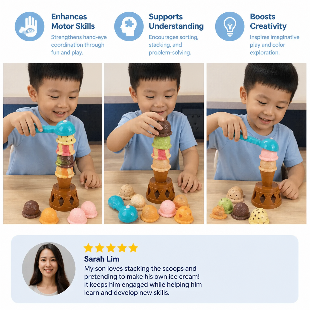 Creative Ice Cream Stacking Game – Fun Balance Game for Kids, Builds Dexterity & Encourages Playful Learning