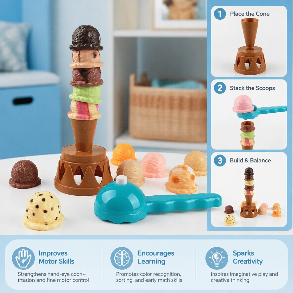 Creative Ice Cream Stacking Game – Fun Balance Game for Kids, Builds Dexterity & Encourages Playful Learning