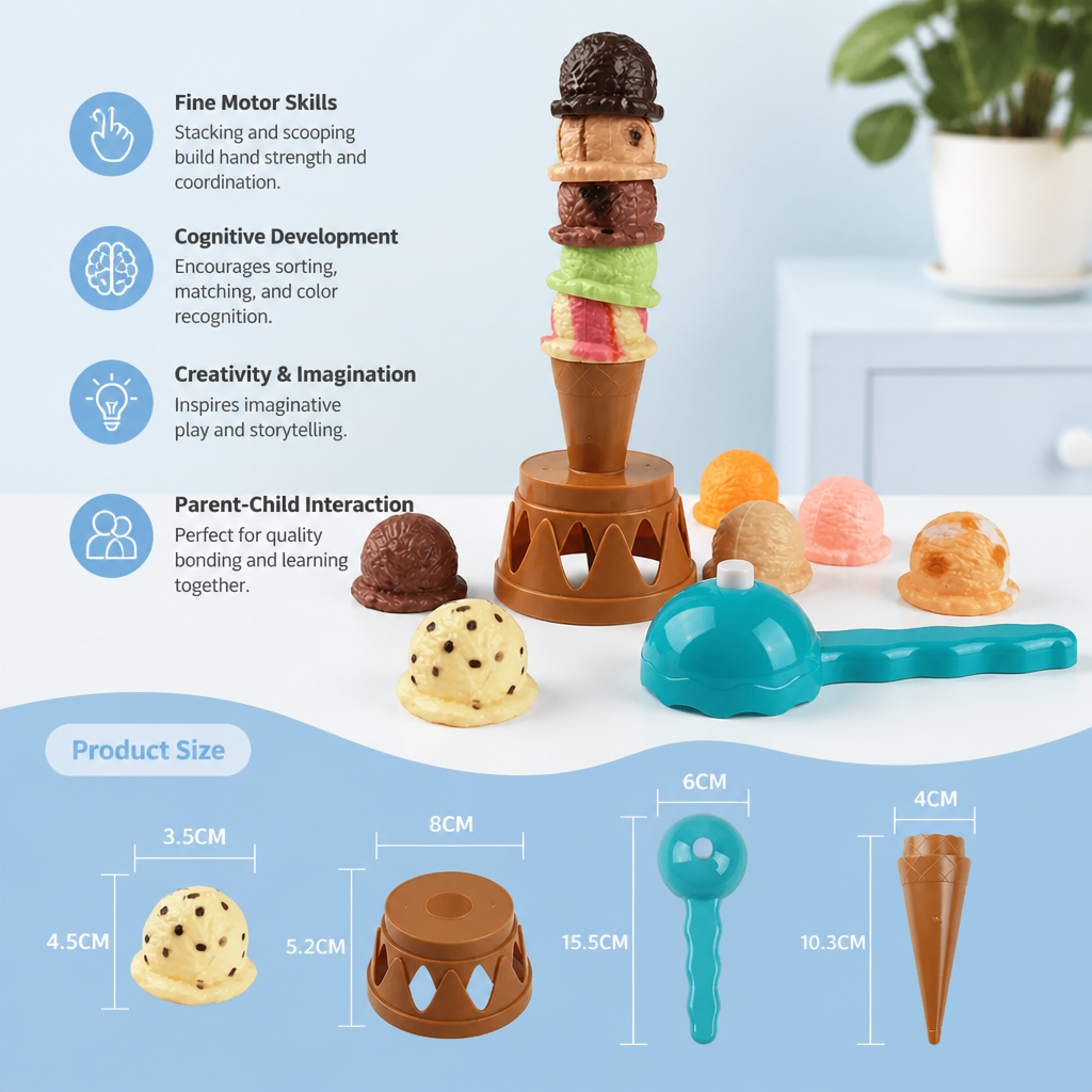 Creative Ice Cream Stacking Game – Fun Balance Game for Kids, Builds Dexterity & Encourages Playful Learning