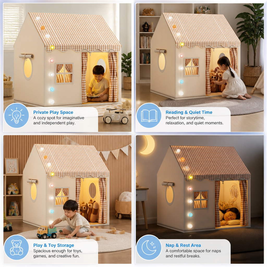 Kids Play House Tent with Checkered Roof