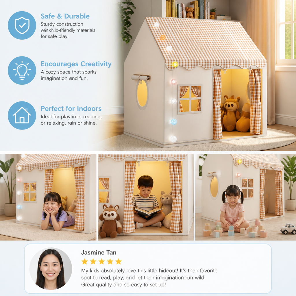 Kids Play House Tent with Checkered Roof