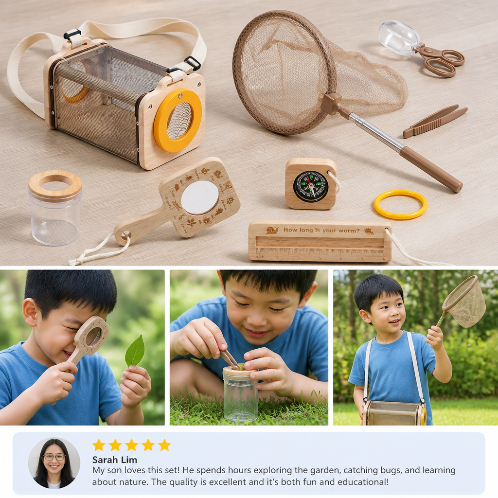 Kids Nature Explorer Kit with Bug Catcher Net Magnifier and Compass