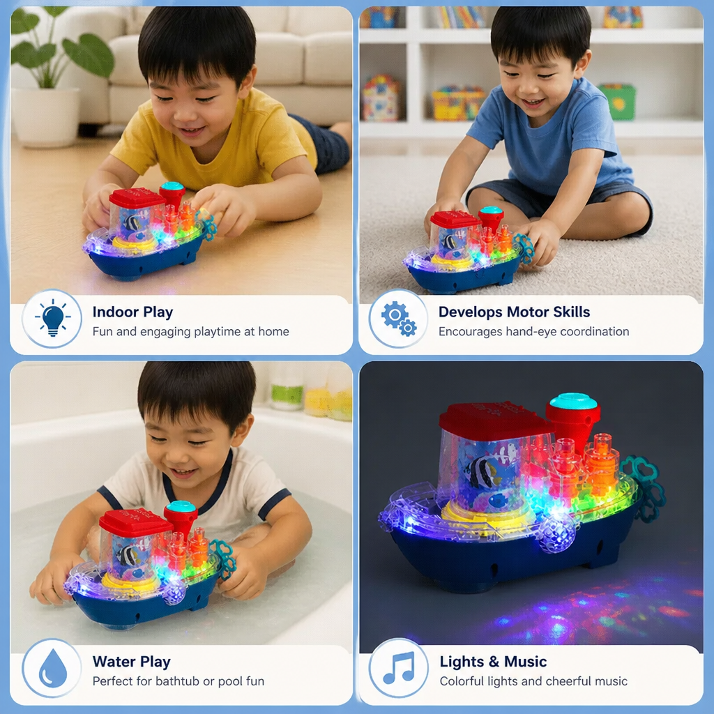 Light-Up Gear Boat – Musical Electric Toy Boat for Kids