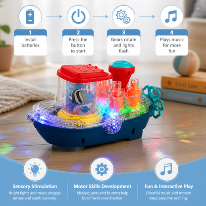 Light-Up Gear Boat – Musical Electric Toy Boat for Kids