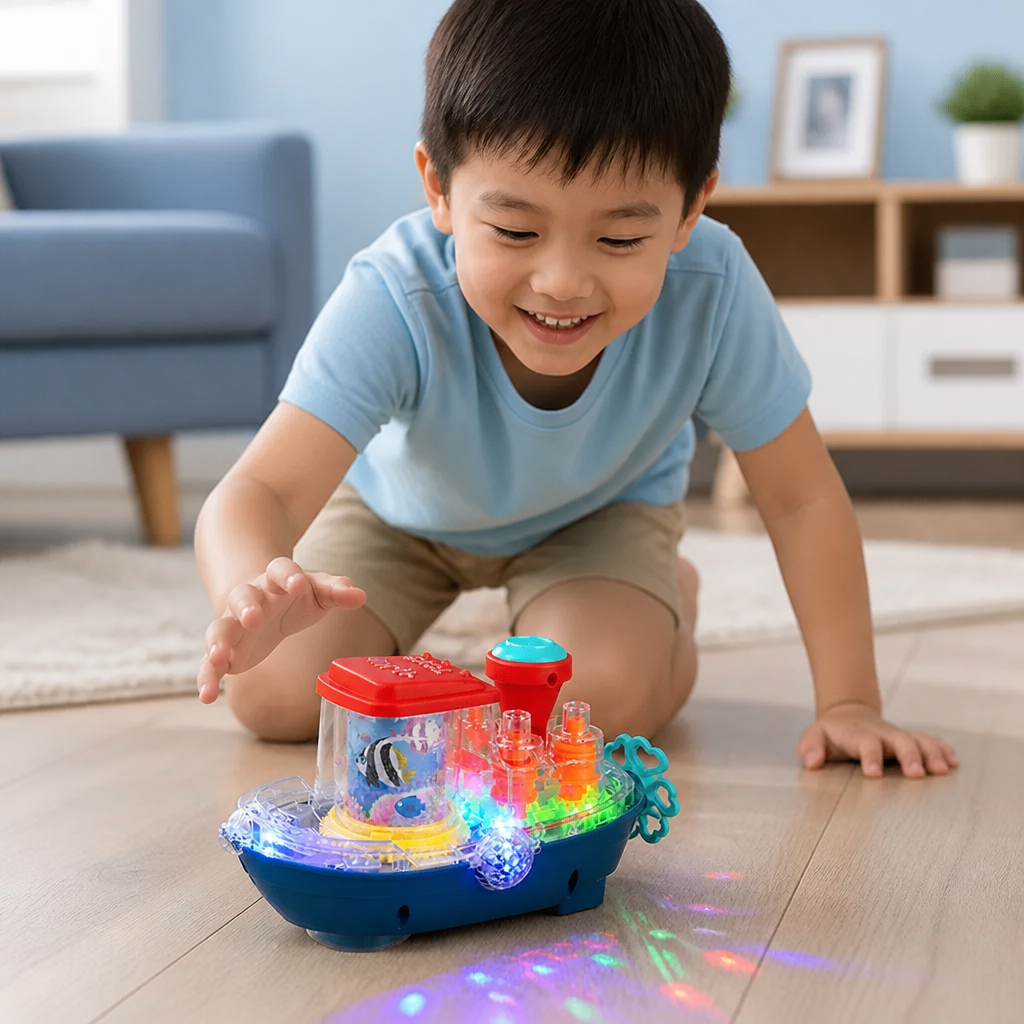 Light-Up Gear Boat – Musical Electric Toy Boat for Kids