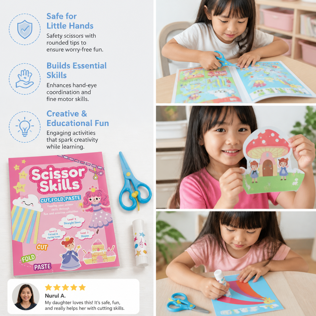Kids Scissor Skills Activity Book – Safe Cutting Practice with Safety Scissors
