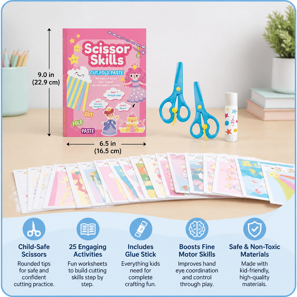 Kids Scissor Skills Activity Book – Safe Cutting Practice with Safety Scissors