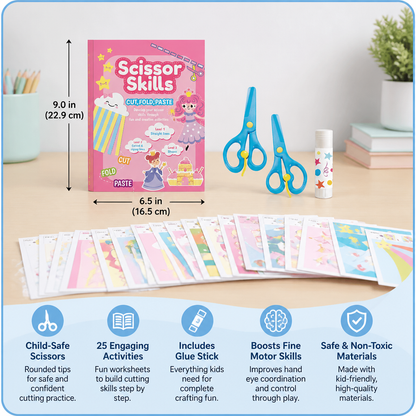 Kids Scissor Skills Activity Book – Safe Cutting Practice with Safety Scissors