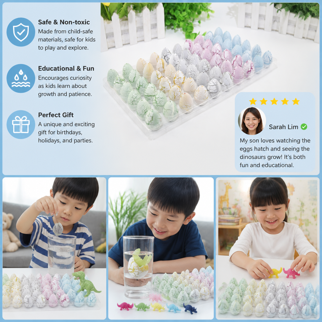 Hatching Dinosaur Egg Kit – Grow-in-Water Dino Eggs with Surprise Toys