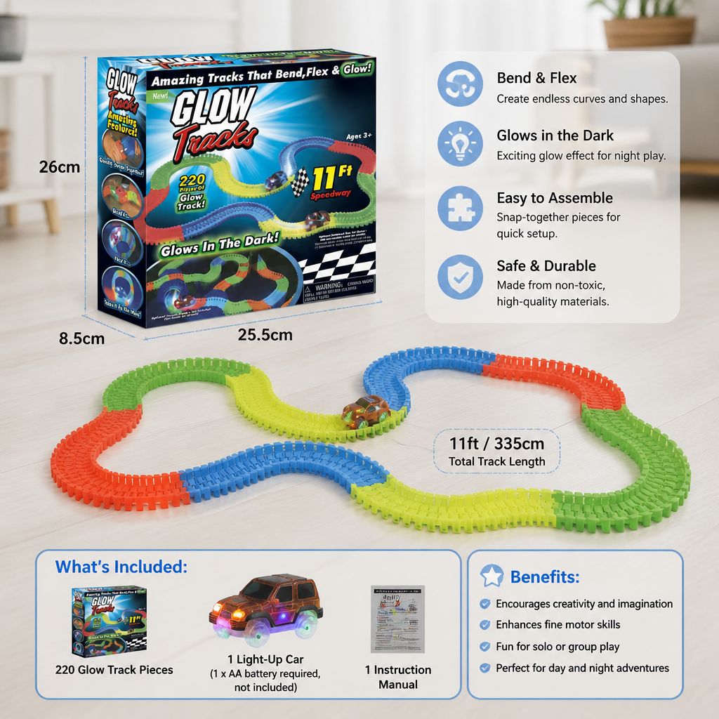 Glow-in-the-Dark Flexible Sand Race Track Set for Kids